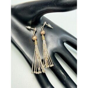 Vintage Sterling Silver Two-Tone Liquid Fringe Tassel Drop Earrings 2"